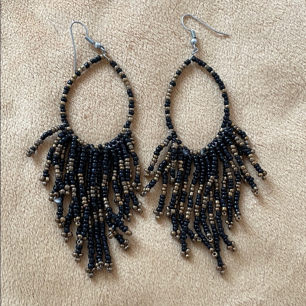 Beaded Black Earrings